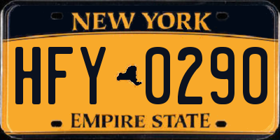 NY license plate HFY0290
