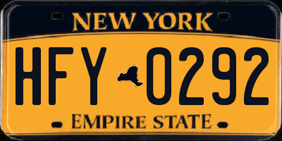 NY license plate HFY0292