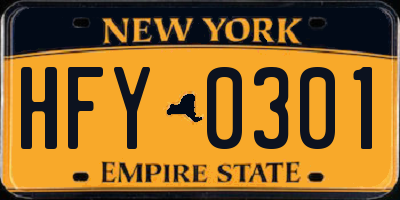 NY license plate HFY0301
