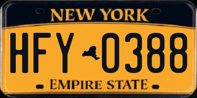 NY license plate HFY0388
