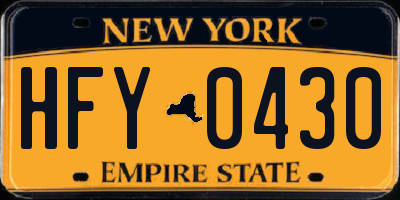 NY license plate HFY0430
