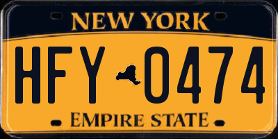 NY license plate HFY0474