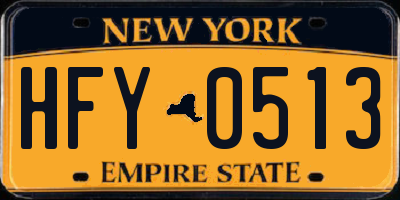 NY license plate HFY0513