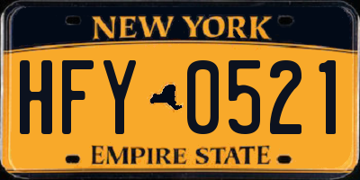 NY license plate HFY0521