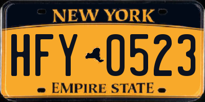 NY license plate HFY0523