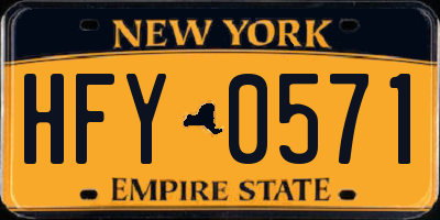 NY license plate HFY0571