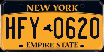 NY license plate HFY0620