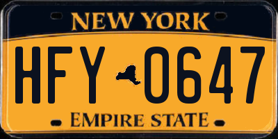 NY license plate HFY0647