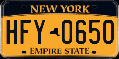 NY license plate HFY0650