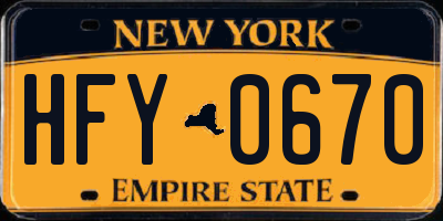NY license plate HFY0670