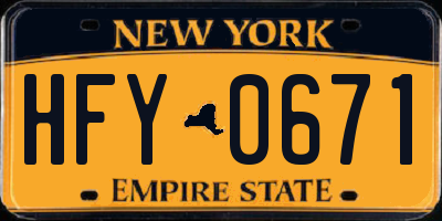 NY license plate HFY0671