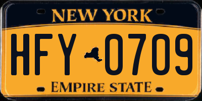 NY license plate HFY0709