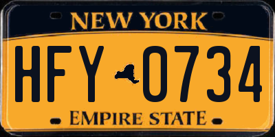 NY license plate HFY0734