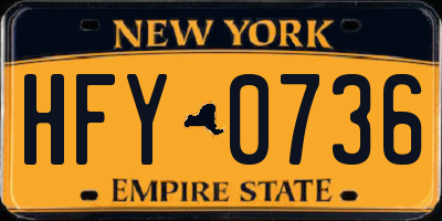 NY license plate HFY0736