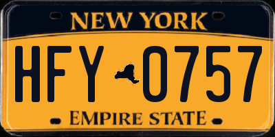 NY license plate HFY0757