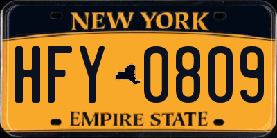 NY license plate HFY0809