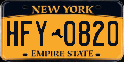 NY license plate HFY0820