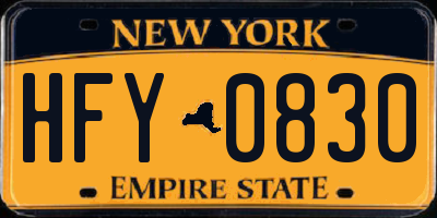 NY license plate HFY0830