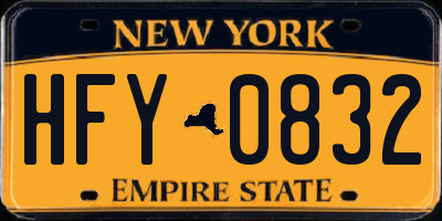 NY license plate HFY0832