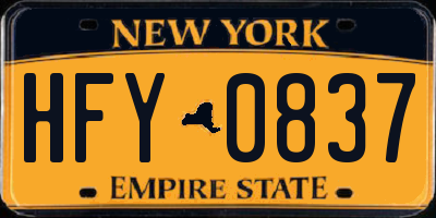 NY license plate HFY0837