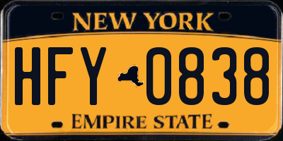 NY license plate HFY0838