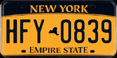 NY license plate HFY0839