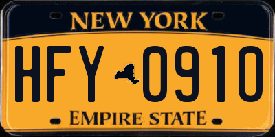 NY license plate HFY0910