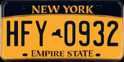 NY license plate HFY0932