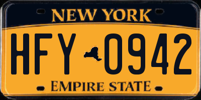 NY license plate HFY0942