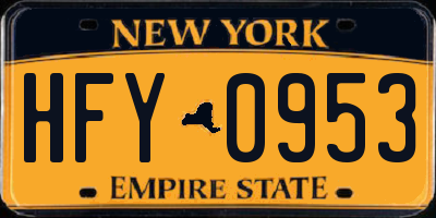 NY license plate HFY0953