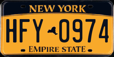 NY license plate HFY0974