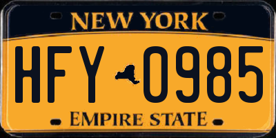 NY license plate HFY0985