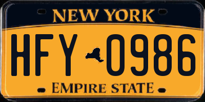 NY license plate HFY0986