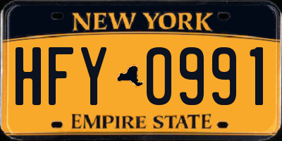 NY license plate HFY0991