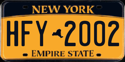 NY license plate HFY2002