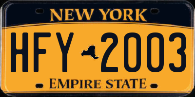 NY license plate HFY2003