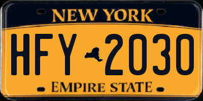 NY license plate HFY2030