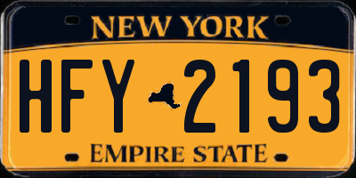NY license plate HFY2193