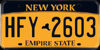 NY license plate HFY2603