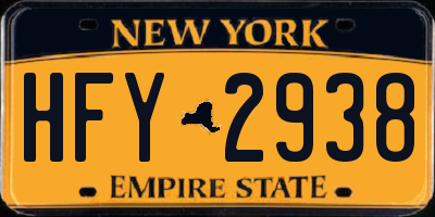 NY license plate HFY2938