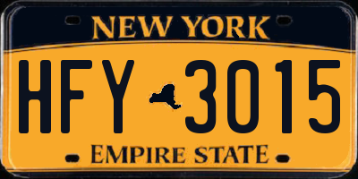 NY license plate HFY3015