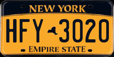 NY license plate HFY3020