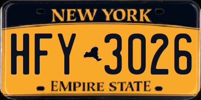 NY license plate HFY3026