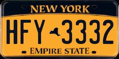 NY license plate HFY3332