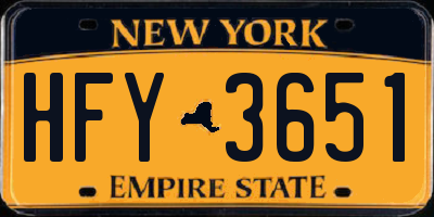 NY license plate HFY3651