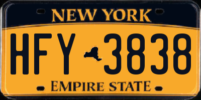 NY license plate HFY3838
