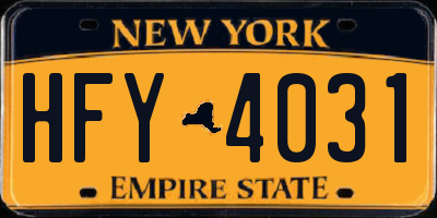 NY license plate HFY4031