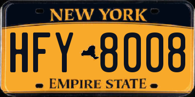 NY license plate HFY8008