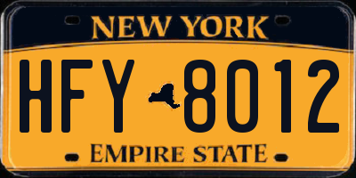 NY license plate HFY8012