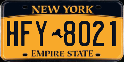 NY license plate HFY8021